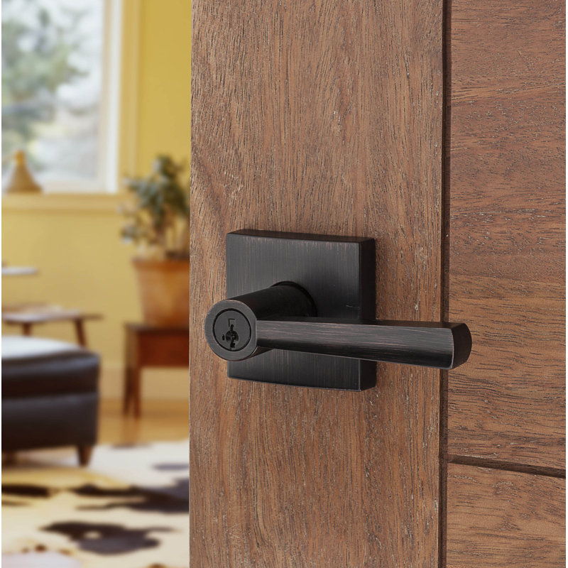 Venetian Bronze Modern Keyed Entry Door Lever with Square Rose