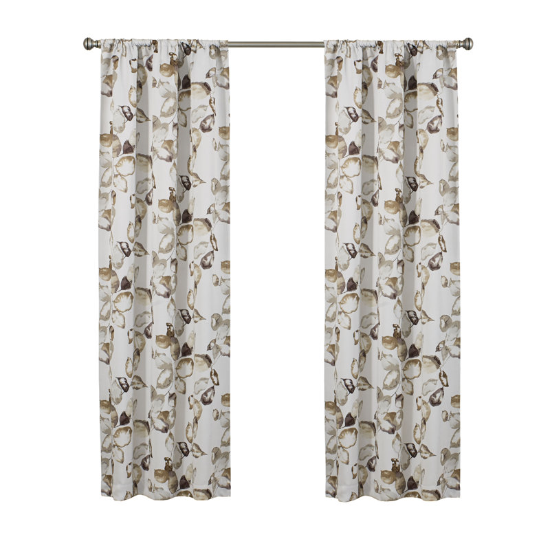 Blue Floral Polyester Room Darkening Curtain Panel