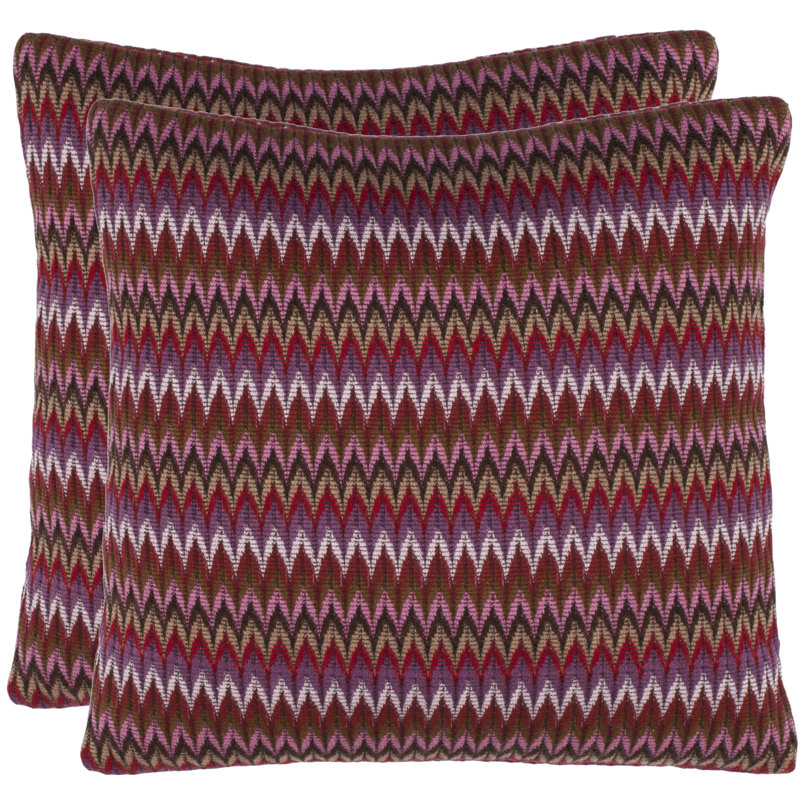 Raspberry Red Zig-Zag Polyester Square Pillow Set