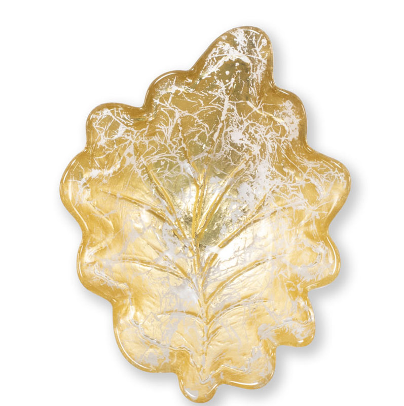 Contemporary Moon Glass Gold Leaf Serving Bowl 7.75"x5.75"