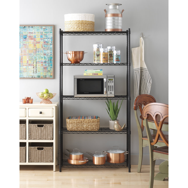 Supreme 36'' Black Metal Adjustable 5-Tier Shelving Unit