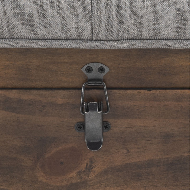 Transitional Tufted Cocktail Ottoman in Grey Linen & Dark Oak