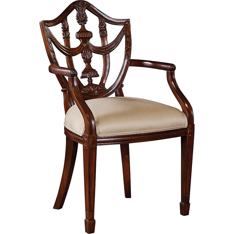 Hepplewhite Mahogany Shield Upholstered Arm Dining Chair