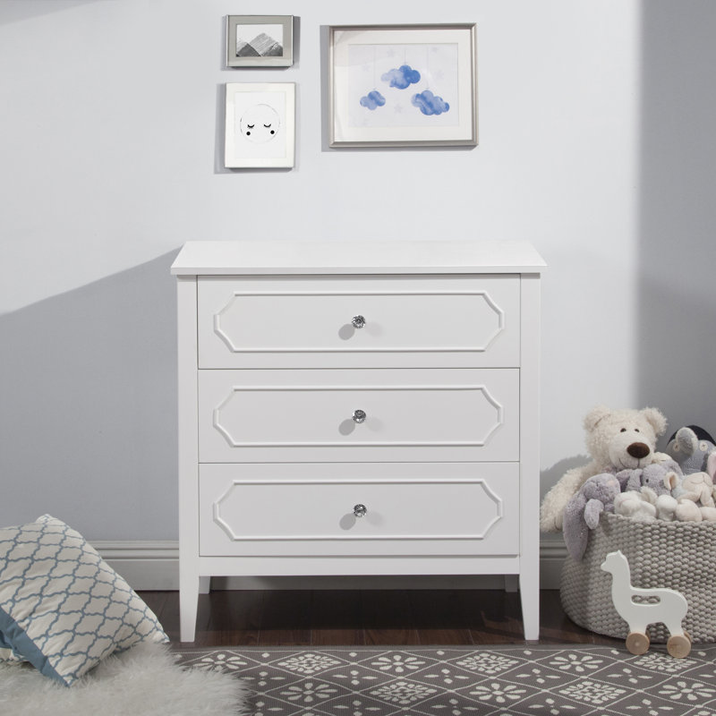 Chloe Regency White Crystal-Knobbed Nursery Dresser