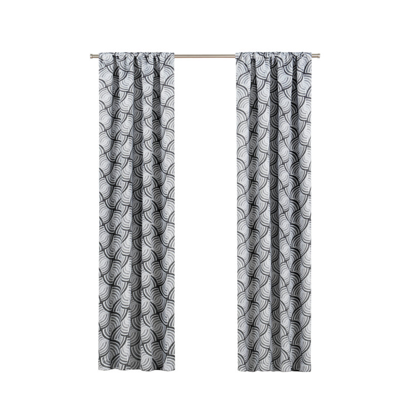 Gray Geometric Blackout Rod Pocket Curtain Panel