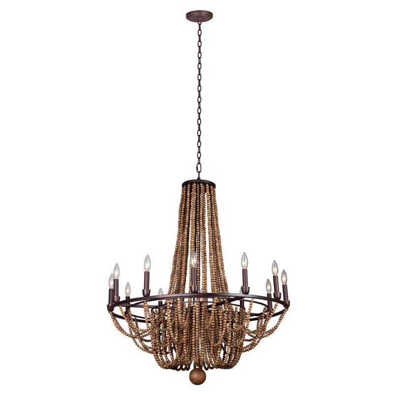 Royal Mahogany and Iron 12-Light Beaded Chandelier