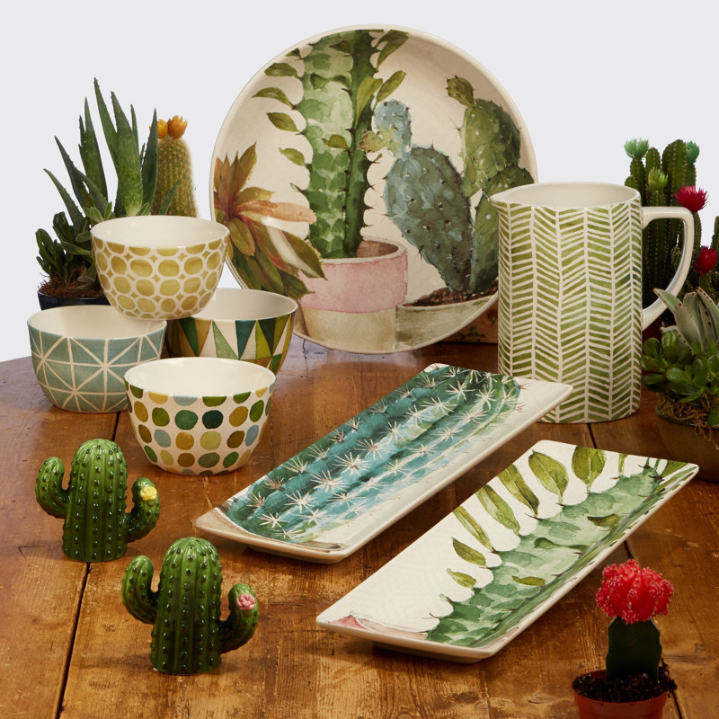 Cactus Verde 8.5" Square Ceramic Dessert Plates, Set of 4