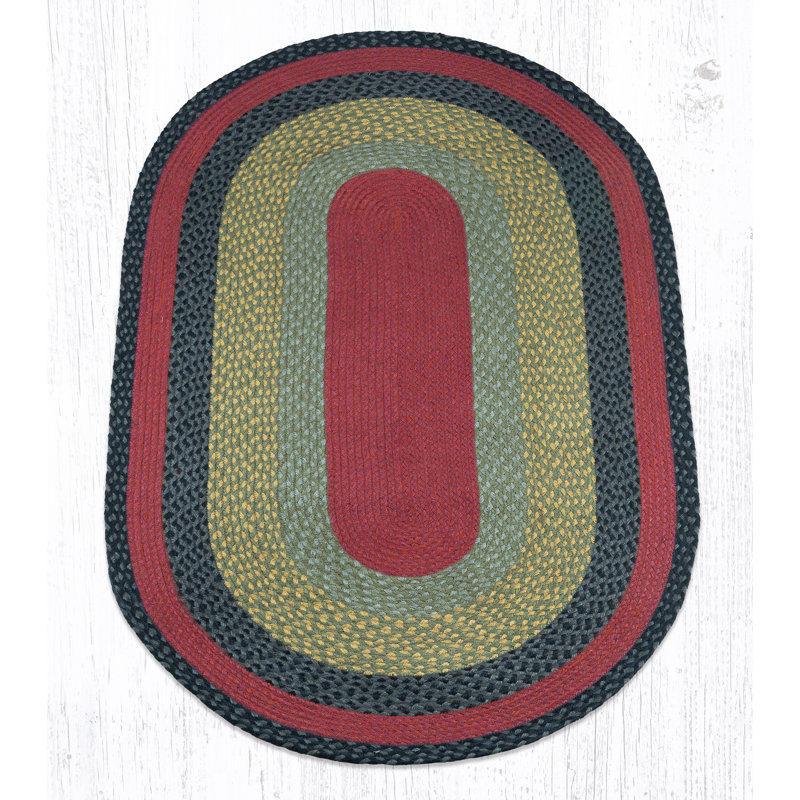 Burgundy, Olive, and Charcoal Handmade Braided Oval Rug 3' x 5'