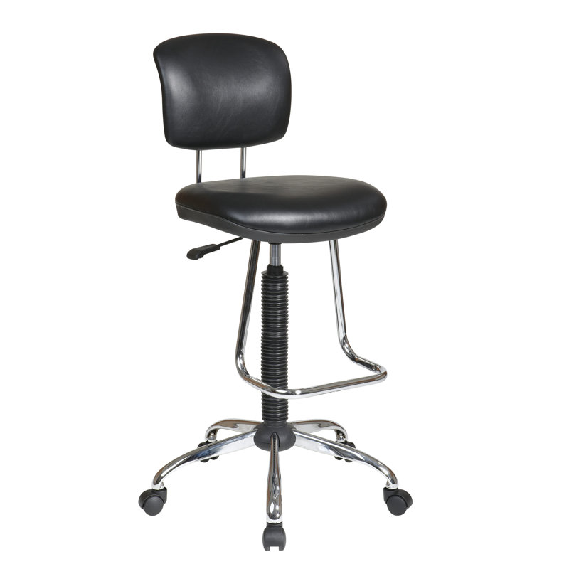 Ergonomic Black Vinyl Drafting Chair with Teardrop Chrome Footrest