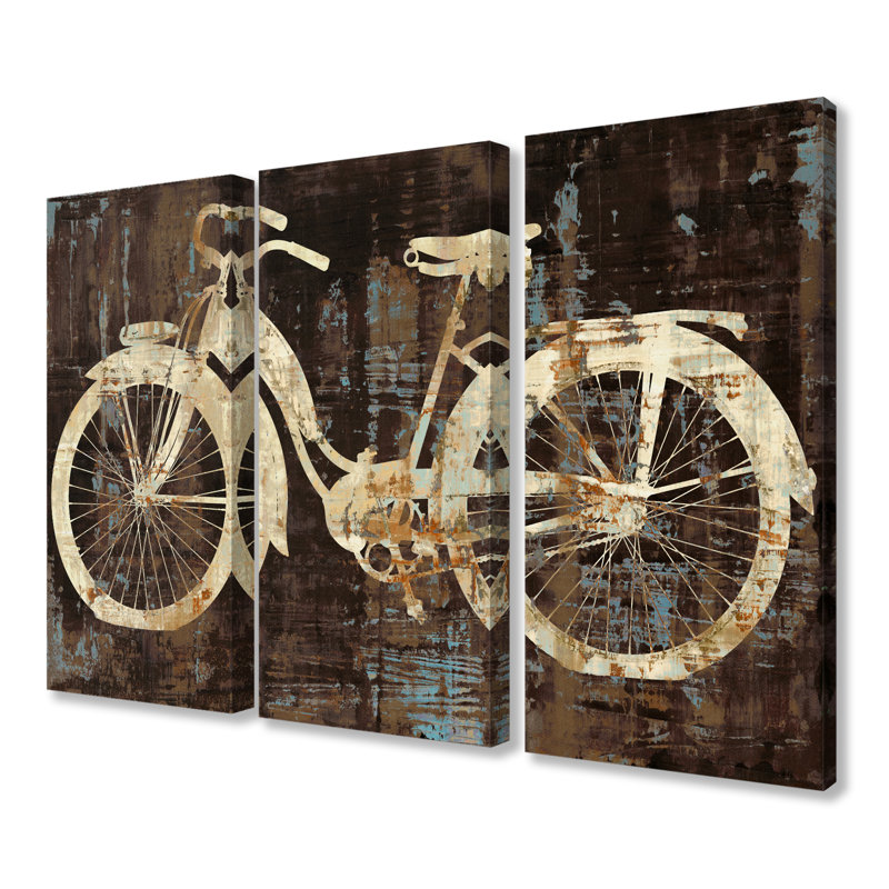 Distressed Bicycle Silhouette 3-Piece Wrapped Canvas Wall Art