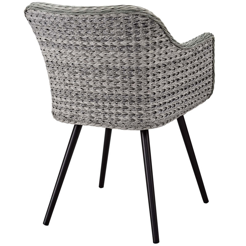 Contemporary Gray Synthetic Rattan Outdoor Dining Armchair with Cushions
