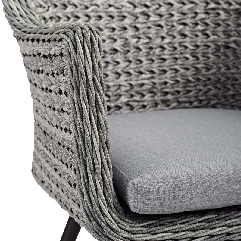 Contemporary Gray Synthetic Rattan Outdoor Dining Armchair with Cushions
