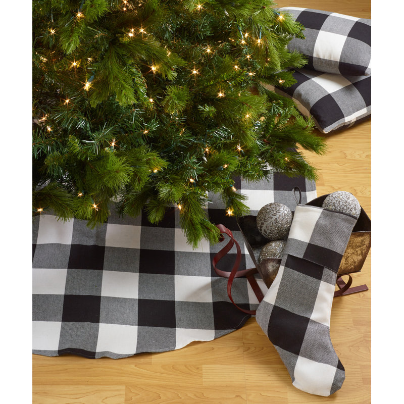 Buffalo Plaid Black and Gray Cotton Christmas Tree Skirt 72"