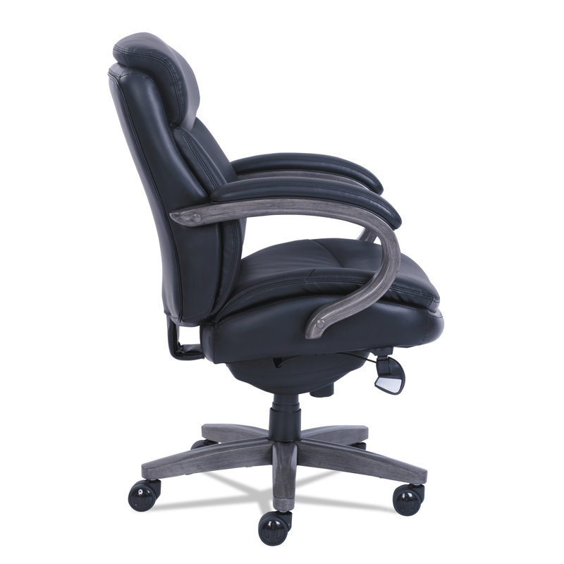 Black Leather High Back Swivel Executive Chair with Wood Base