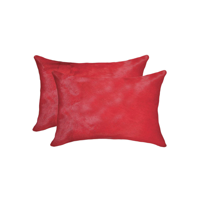 Firecracker Red Cowhide Lumbar Throw Pillow Set