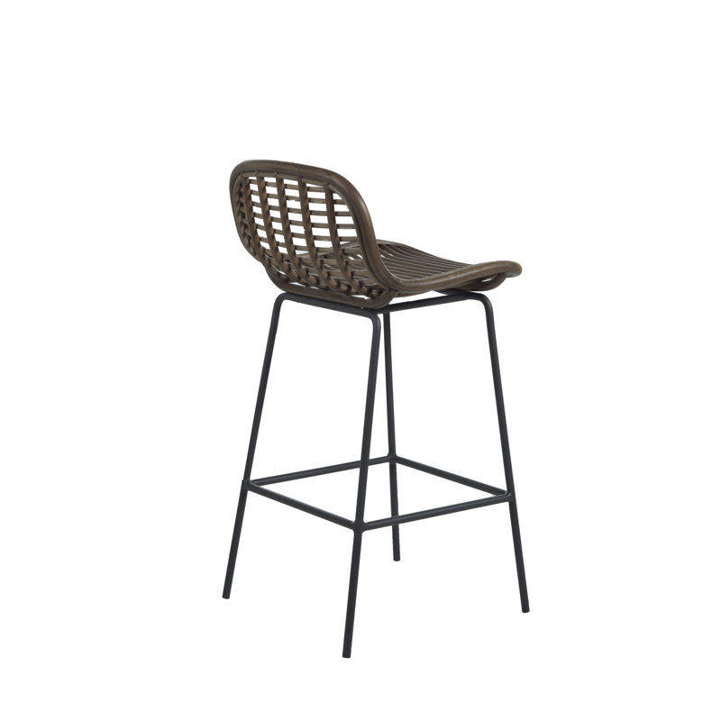 Jake Transitional Matte Gray Rattan and Metal Bar Stool