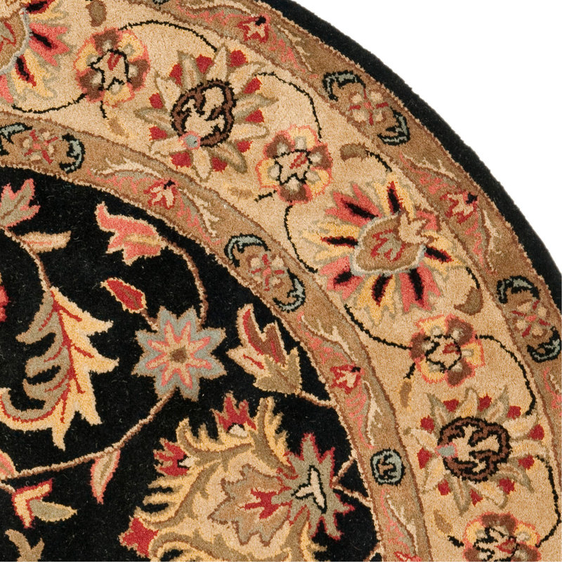 Elegant Heritage 42" Round Black Wool Hand-Tufted Rug