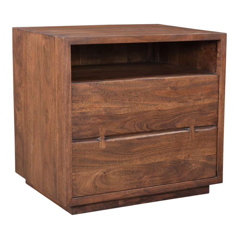 Rustic Brown Mango Wood 26" Nightstand with Iron Base