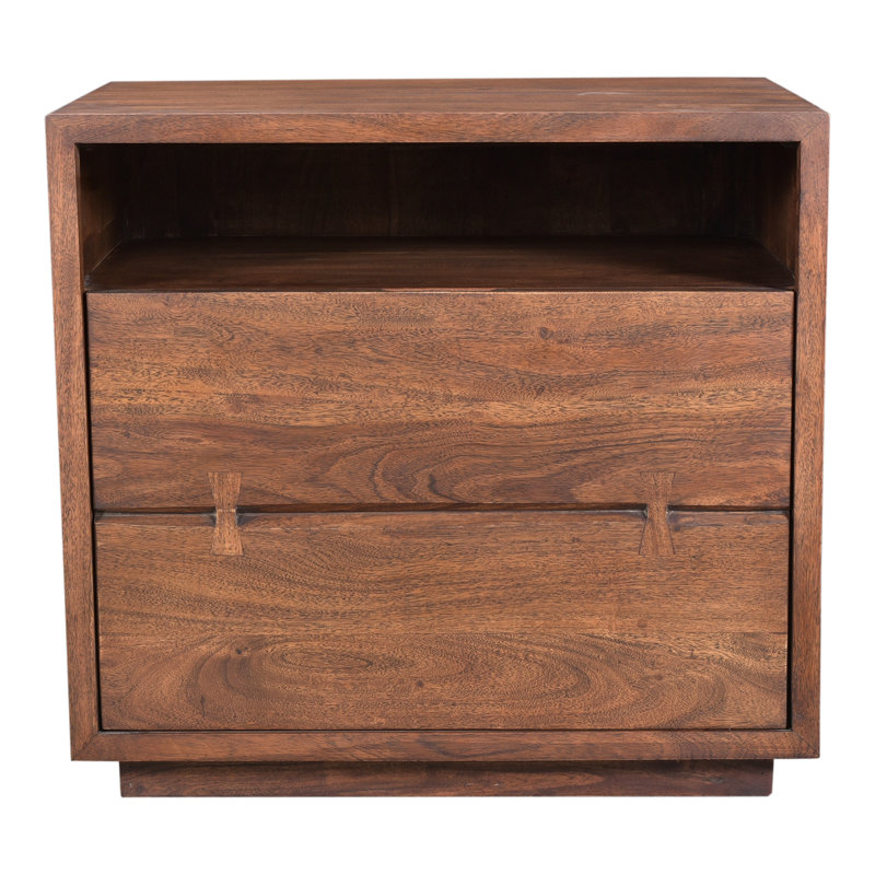 Rustic Brown Mango Wood 26" Nightstand with Iron Base