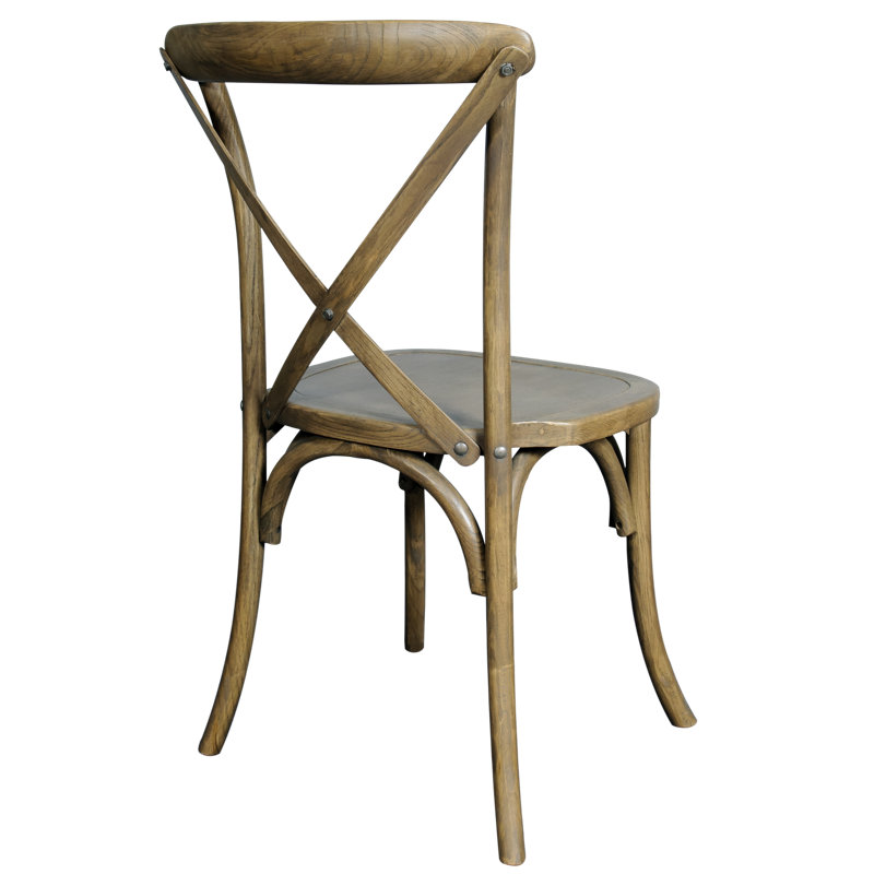 Rustic Wood Cross Back Dining Side Chair with Cushion