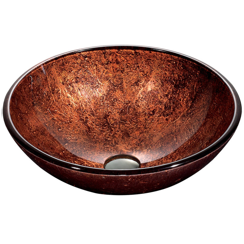 VIGO Mahogany Moon Tempered Glass Handmade Circular Vessel Bathroom Sink