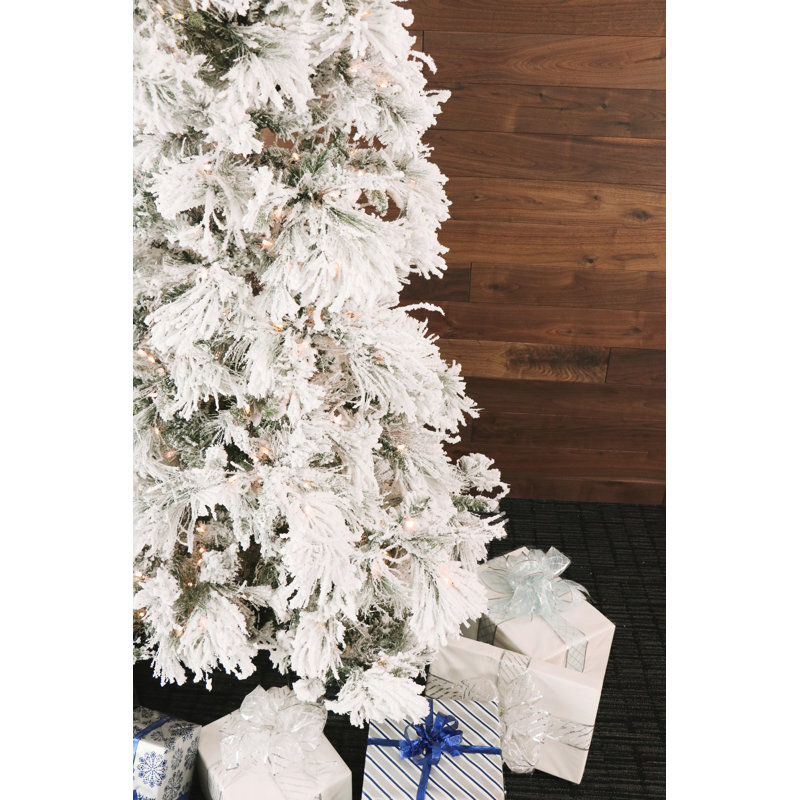 7.5-Foot Snowy Pine Flocked Christmas Tree with Warm White LED Lights