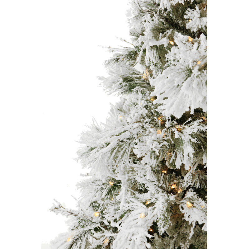 9 ft Snowy Pine Flocked Artificial Christmas Tree with Multi-Color LED Lights