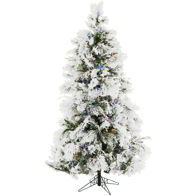 9 ft Snowy Pine Flocked Artificial Christmas Tree with Multi-Color LED Lights