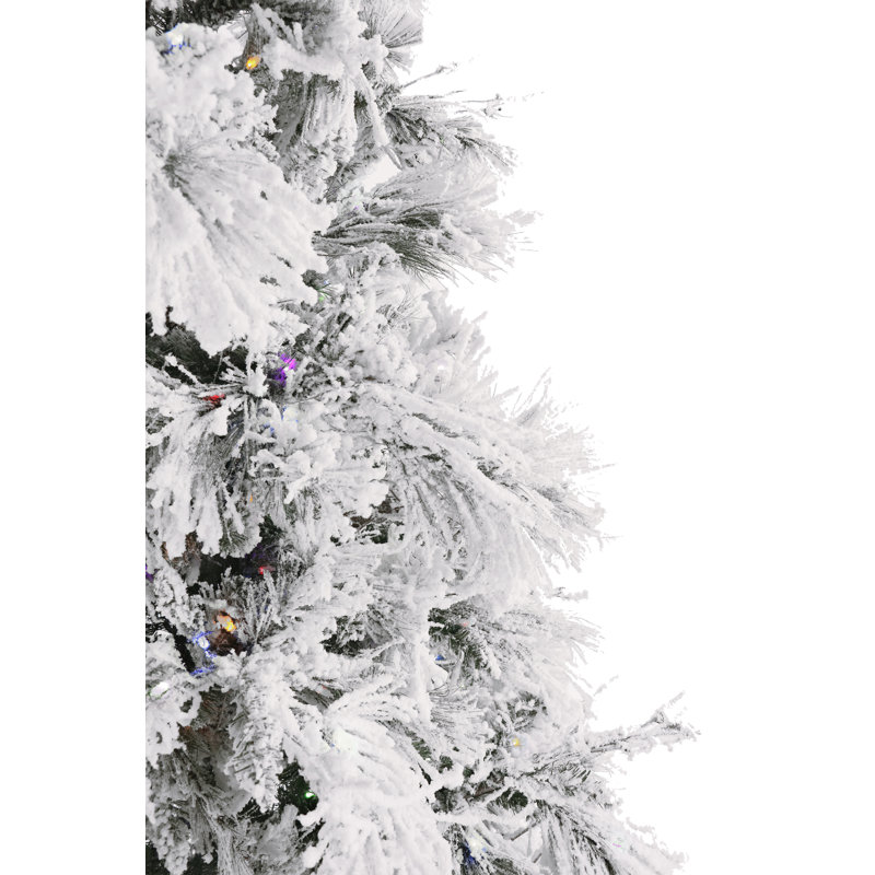 9 ft Snowy Pine Flocked Artificial Christmas Tree with Multi-Color LED Lights