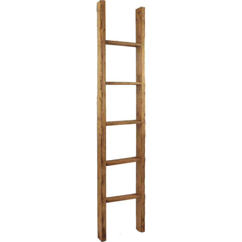 Weathered Brown Vintage Farmhouse 5-Rung Decorative Ladder
