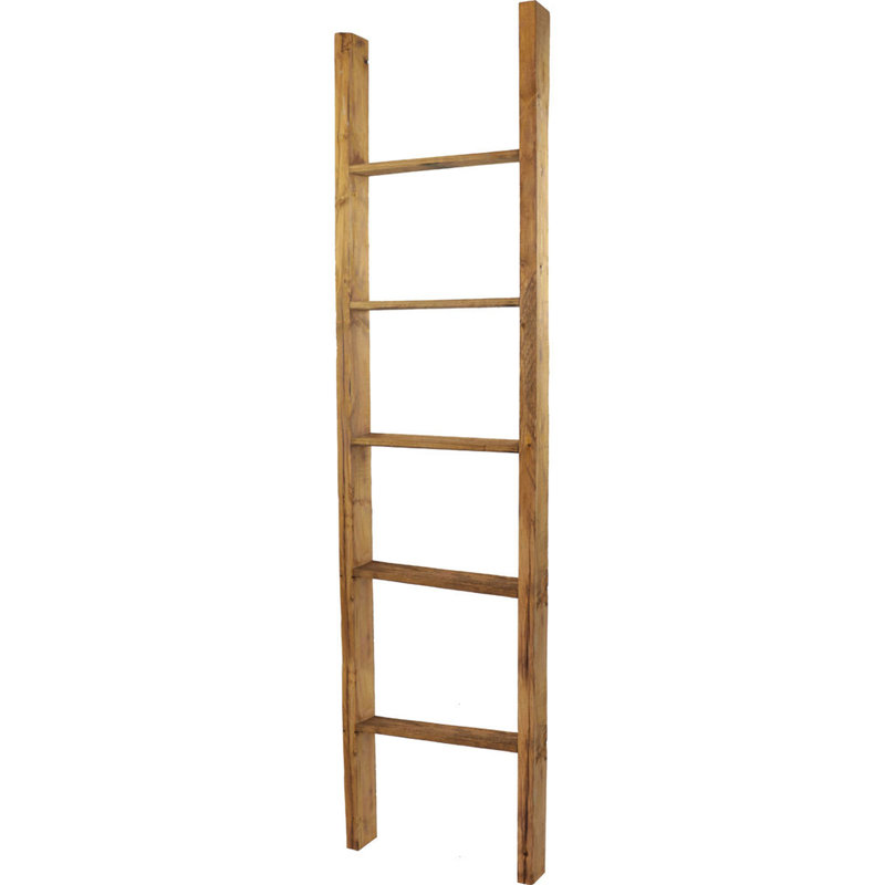 Weathered Brown Vintage Farmhouse 5-Rung Decorative Ladder