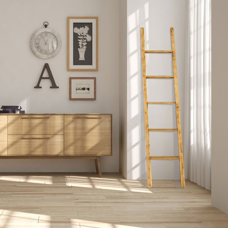 Weathered Brown Vintage Farmhouse 5-Rung Decorative Ladder