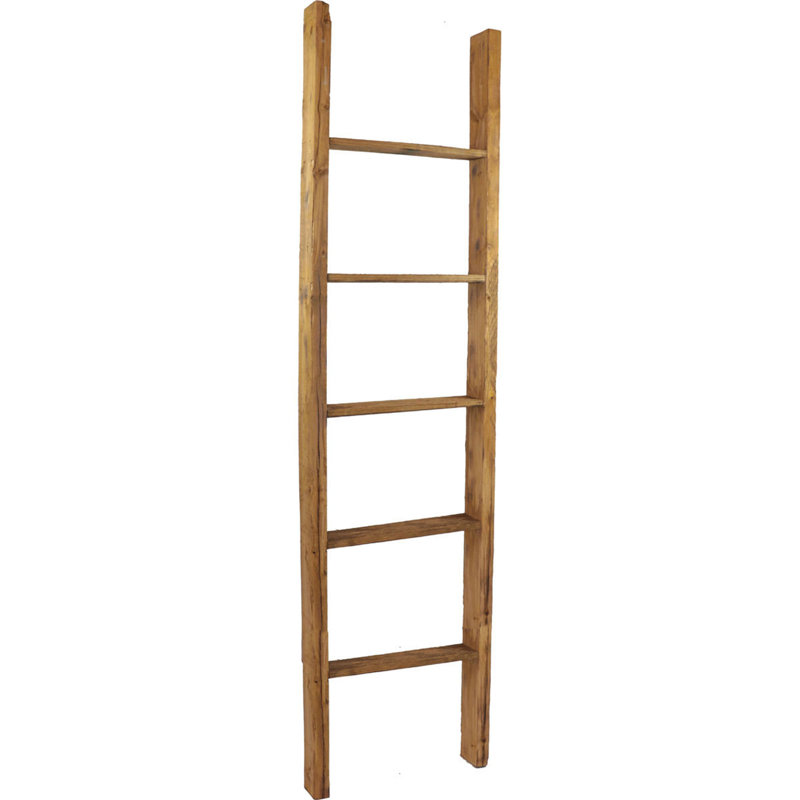Weathered Brown Vintage Farmhouse 5-Rung Decorative Ladder