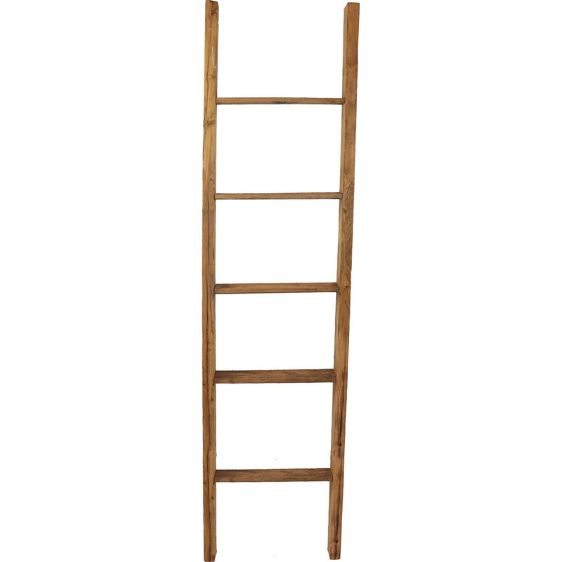 Weathered Brown Vintage Farmhouse 5-Rung Decorative Ladder