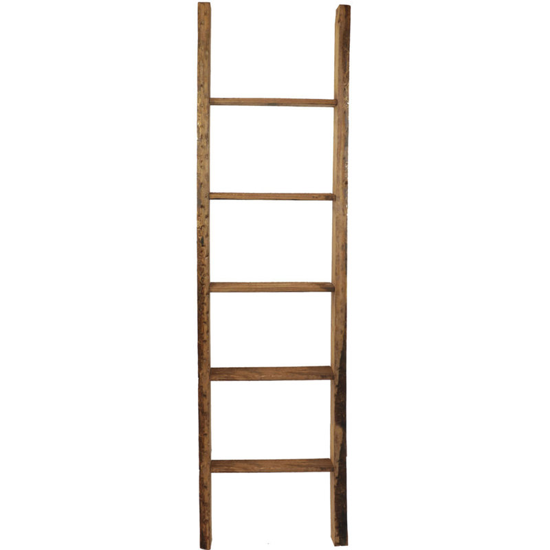 Weathered Brown Vintage Farmhouse 5-Rung Decorative Ladder