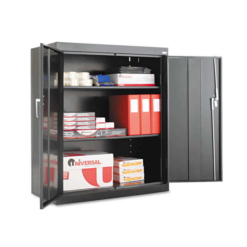 Lockable Black Office Storage Cabinet with Adjustable Shelving, 42" High