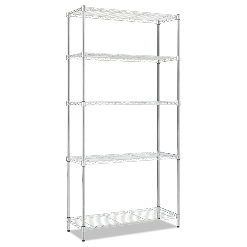 Sleek Silver 36'' W Five-Shelf Wire Storage Unit