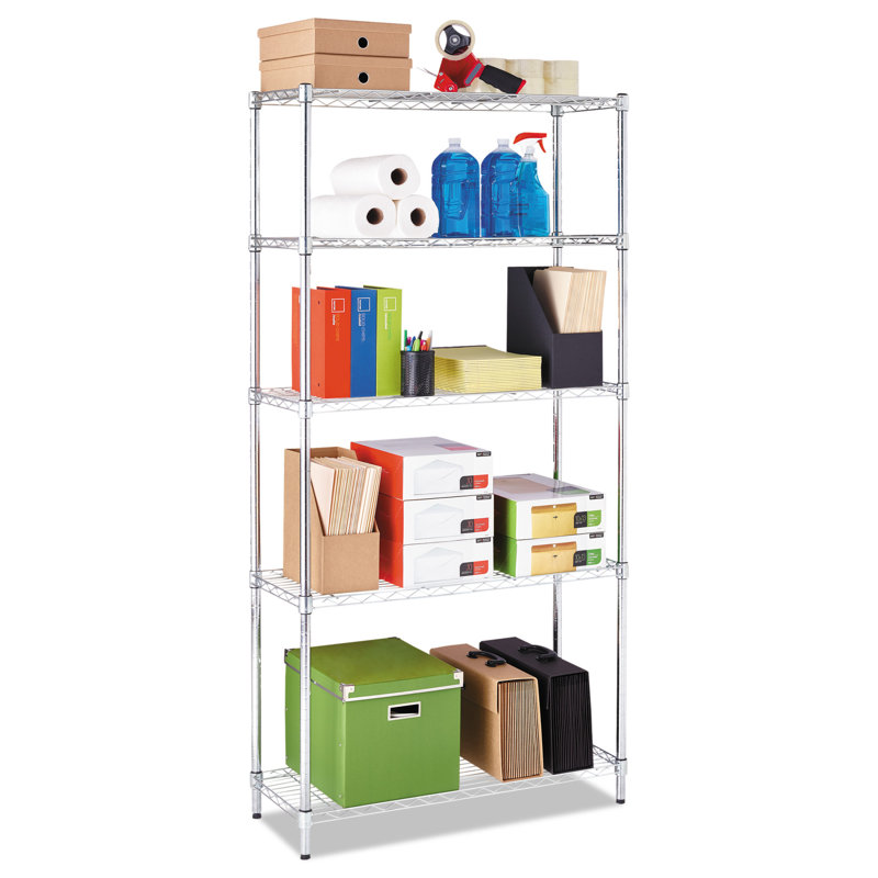 Sleek Silver 36'' W Five-Shelf Wire Storage Unit