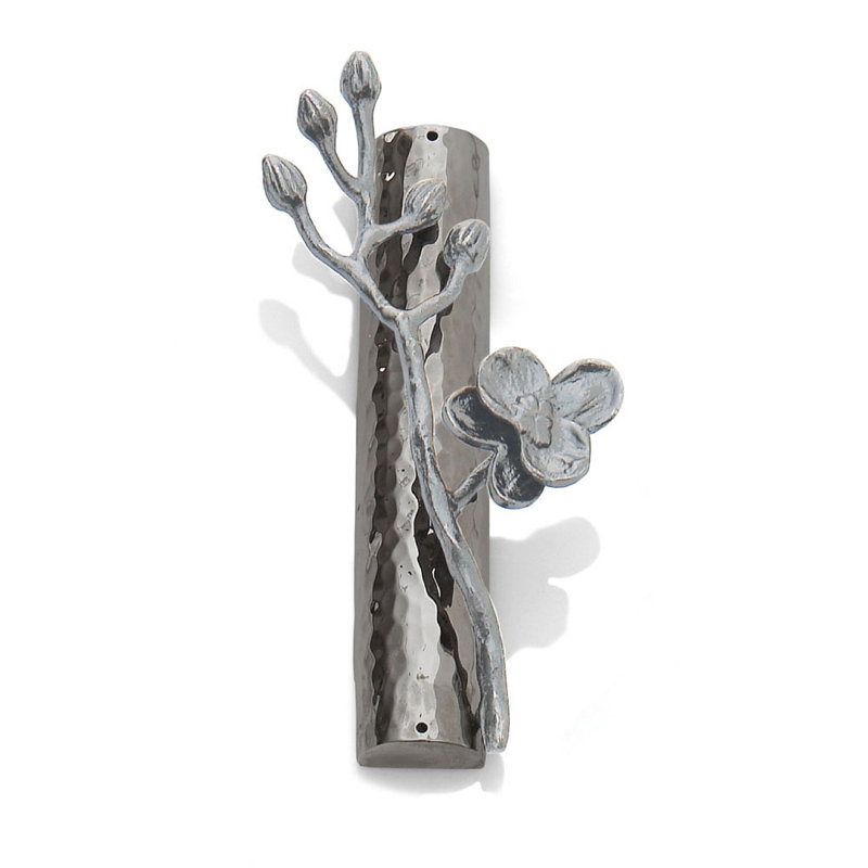 White Orchid Silver Mezuzah with Floral Design