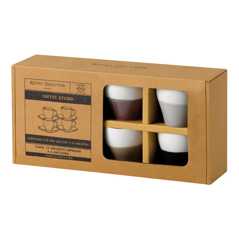 Mixed Colors Ceramic Espresso Cups and Saucers Set, 4 Count