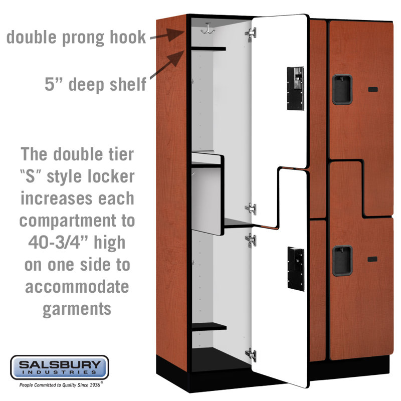 Extra Wide Mahogany Wood Gym Locker with Shelves - 76"H x 45"W