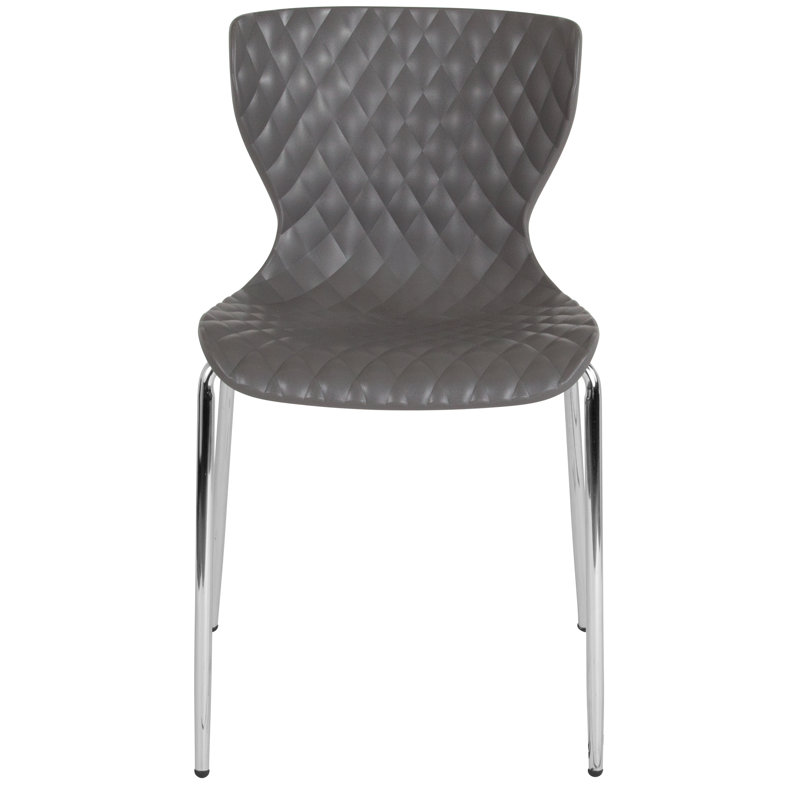Quilted Diamond Gray Plastic Stackable Modern Chair