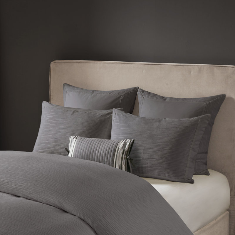 Hanae Embroidered Gray Cotton Oblong Decorative Pillow