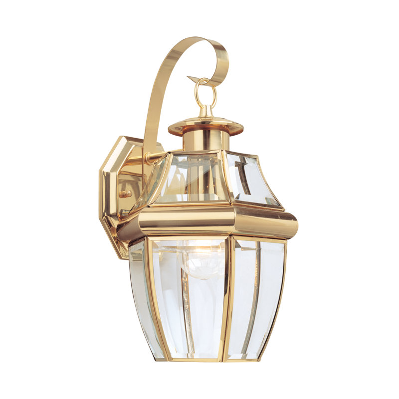 Polished Brass Beveled Glass Outdoor Wall Lantern