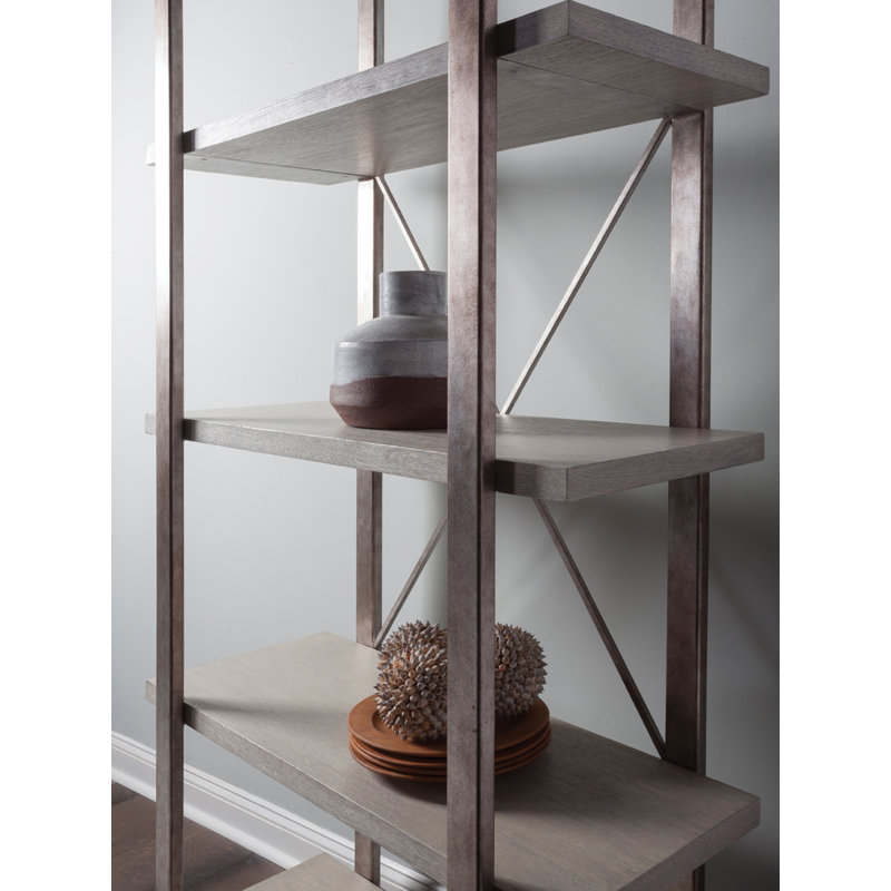 Industrial Soiree Etagere with Antiqued Silver Leaf and Light Gray Oak Shelves
