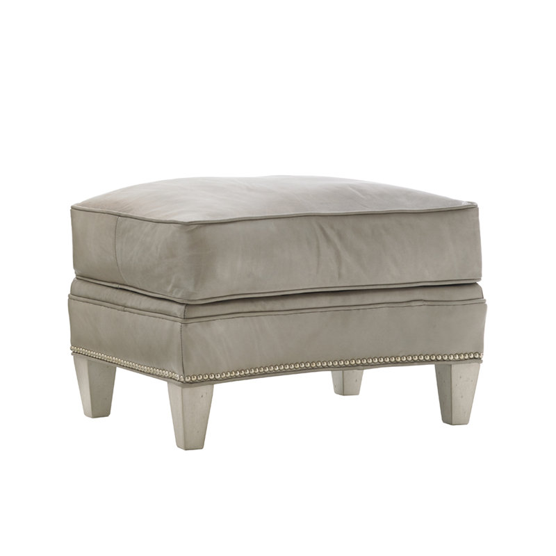 Millstone Tufted Leather Ottoman with Pewter Nailhead Trim
