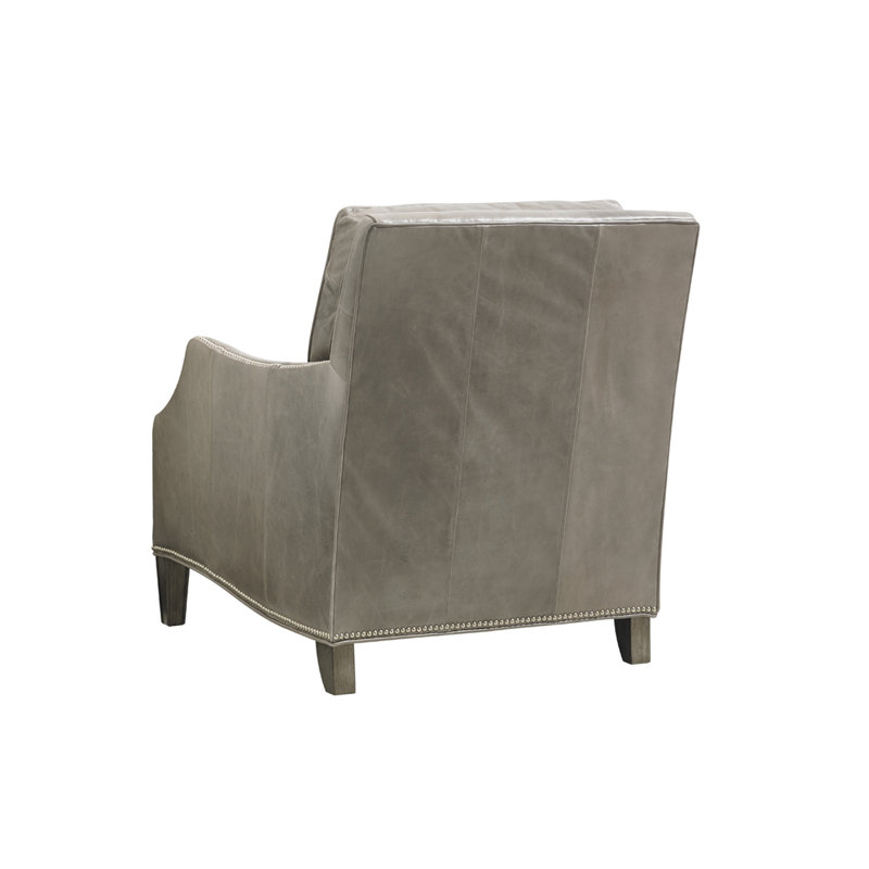 Ashton Stripe Gray Genuine Leather Armchair with Mahogany Wood Legs