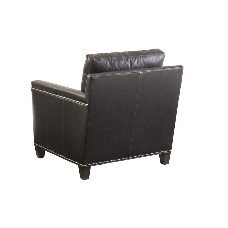 Misty Gray Leather Armchair with Pewter Nailhead Trim