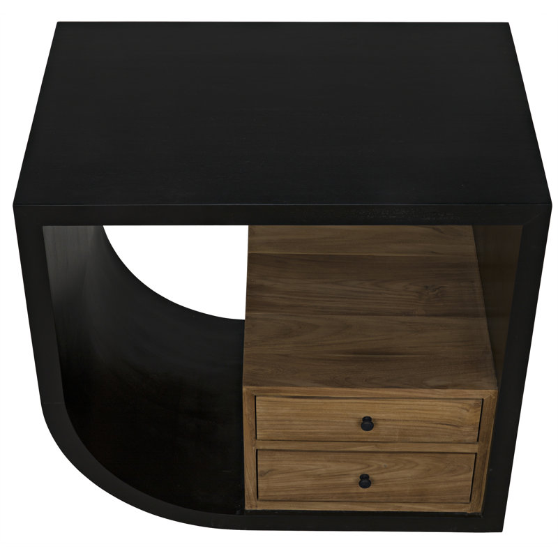 Hand Rubbed Black and Wood End Table with Storage