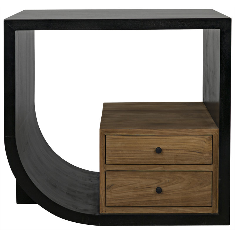 Hand Rubbed Black and Wood End Table with Storage